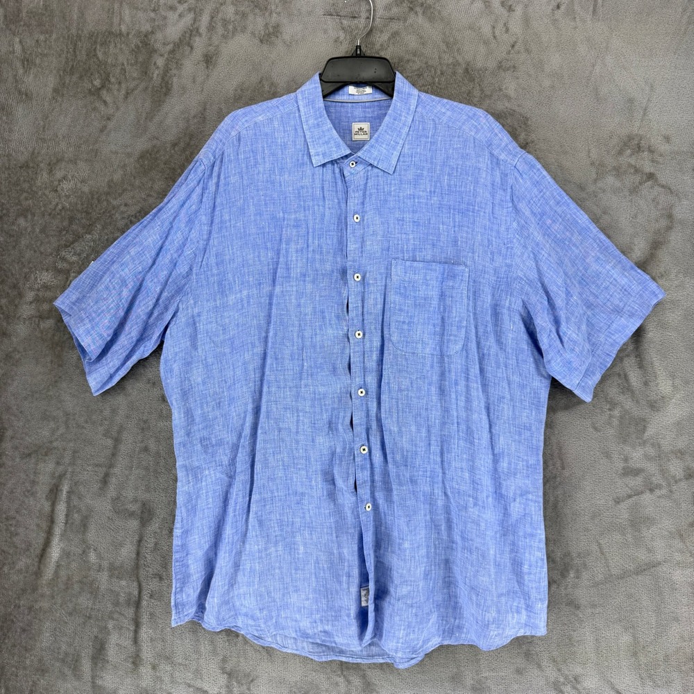 Peter Millar Mens XL Blue 100% Linen Short Sleeve Button Down Shirt Classic Fit